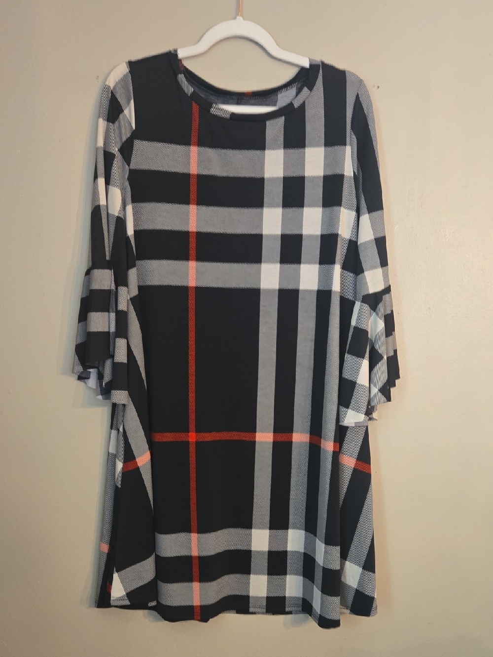 Black & White Plaid Tunic with Red Accent